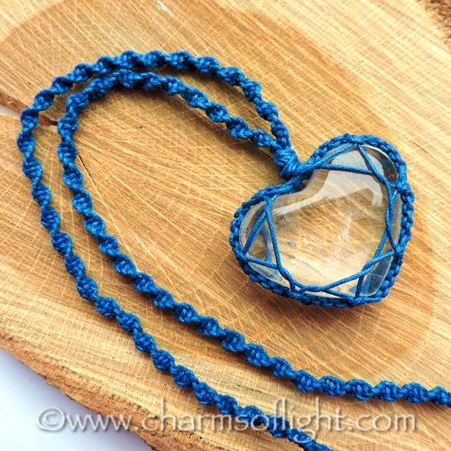 Clear Quartz Heart Macrame Necklace